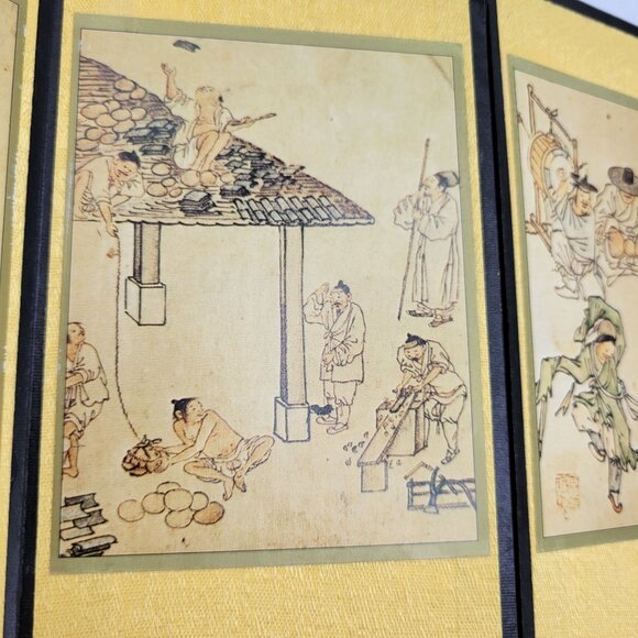 Vintage Folding Screen With Chinese Artwork Calligraphy Double Sided Panel Decor - Picture 10 of 16